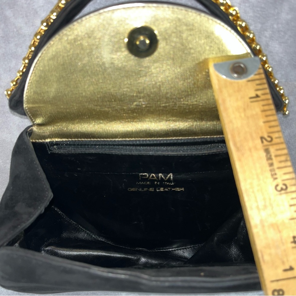 Pam Italian Hand Bag Black Velvet Gold Metal Accent Handle Evening Small Purse - Picture 4 of 11